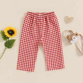 Toddler Baby Girl Boy Plaid Long Bloomers Harem Pants Basic Casual Summer Fall Comfy Bottoms Jogger Trousers (A-Red, 12-18 Months)