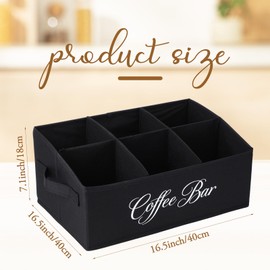 Capoda Coffee Station Organizer for Counter Fabric Coffee Bar Storage Organizer Pods Holder with Handles 6 Compartment Tea Station Accessories for Countertop Home Kitchen Office Bar Decor Supplies