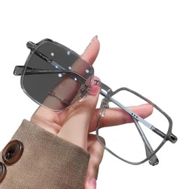 88flix Korean Glasses, Rimless, Date Glasses, Dimming Sunglasses, Polarized Color, Changing Colors, Dimming, Square Sunglasses, UV Protection, gray