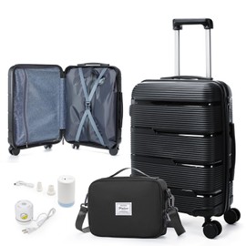 bergsalz Vacuum Compression Carry On Luggage 22x14x9 Airline Approved,20-Inch Small Carry On Vacuum Travel Luggage With Wheels And TSA Lock,Lightweight Durable Hard Shell Suitcases With Pumps,Black