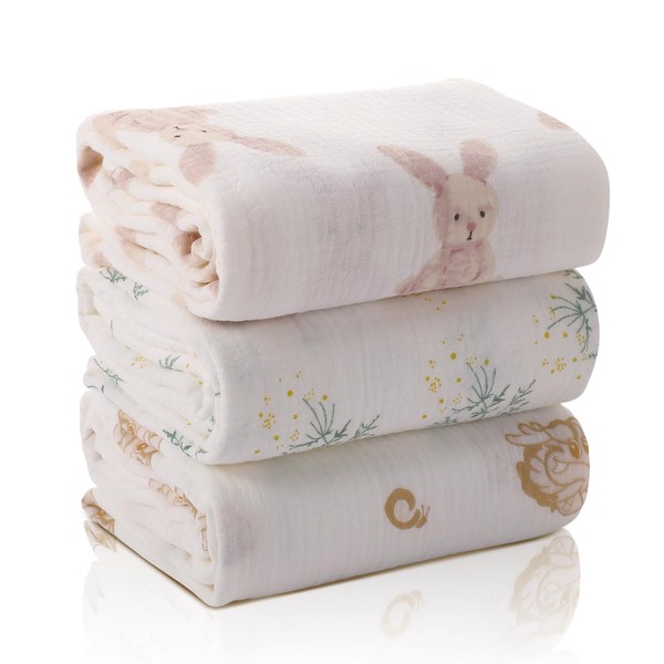 GSrenyu 3 Pack Large Baby Muslin Cloths 100x100cm Baby Muslin