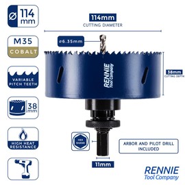 114mm Hole Saw Bi-Metal With Arbor And Pilot Drill For Drilling/Cutting Wood, Plastic, Metal Sheet, Stainless Steel, Pipes, Drywall, Circular Holesaw Set M35 5% Cobalt Bi Metal Hole Cutter
