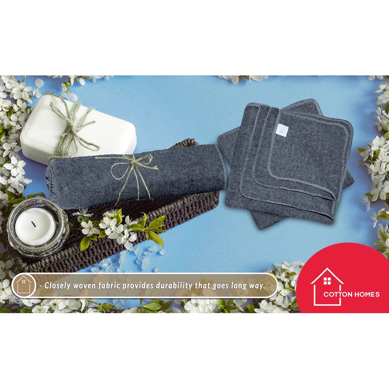 COTTON HOMES WASHCLOTH Soft Cotton Towels 11"x11" Grey - (50