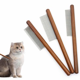 Solid Wood Pet Comb, Stainless Steel Tooth Dog Comb For Cat Dog Removing Fleas, And Floating Hair (3 Size)