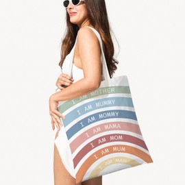 ZYQFN Mother Definition Boho Rainbow Tote Bag, 'I Am Mother/Mommy/Mama' Printed Canvas Bag, Heartwarming Gift for All Moms, Reusable Shopping Bag for Mother's Day, Birthday & Christmas. (105)