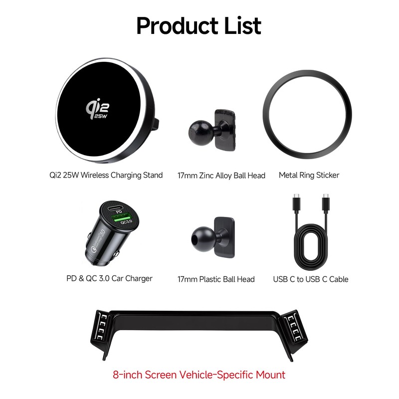 Qi2.2 25W Fast Wireless Charger Car Phone Mount for Toyota