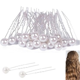 Pearl Hair Pins, 30 Pcs Wedding Pearl Hair Pins, Jewelry Boho Vintage Hair Piece, White Bobby Clips for Brides and Bridesmaids Style, U-Shaped Hair Accessories for Bridesmaids Women (Silver)