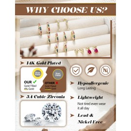 Chriscoco Small Gold Hoop Earrings for Women-14K Gold Plated Stud Earrings Sets Hypoallergenic Silver Hoop Huggie Earrings/Ear Cuff, Dangle Helix Piercing Cartilage Earrings for Multiple Piercings,D