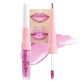 evpct Shimmer Liquid Lipstick Lip Liner Set Combo for Lasting Makeup, Light Rose Pink Metallic Lips Makeup Sets Dual-ended, Non Sticky Liquid Lipstick Lipliner High Pigmented Waterproof for Women 21