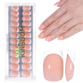 GZMAYUEN Pack of 32 Press On Nails, French Nails for Gluing, Full Cover, Short Square Fingernails for Gluing, Fake Nails for Gel Nails, Natural Nail Tips