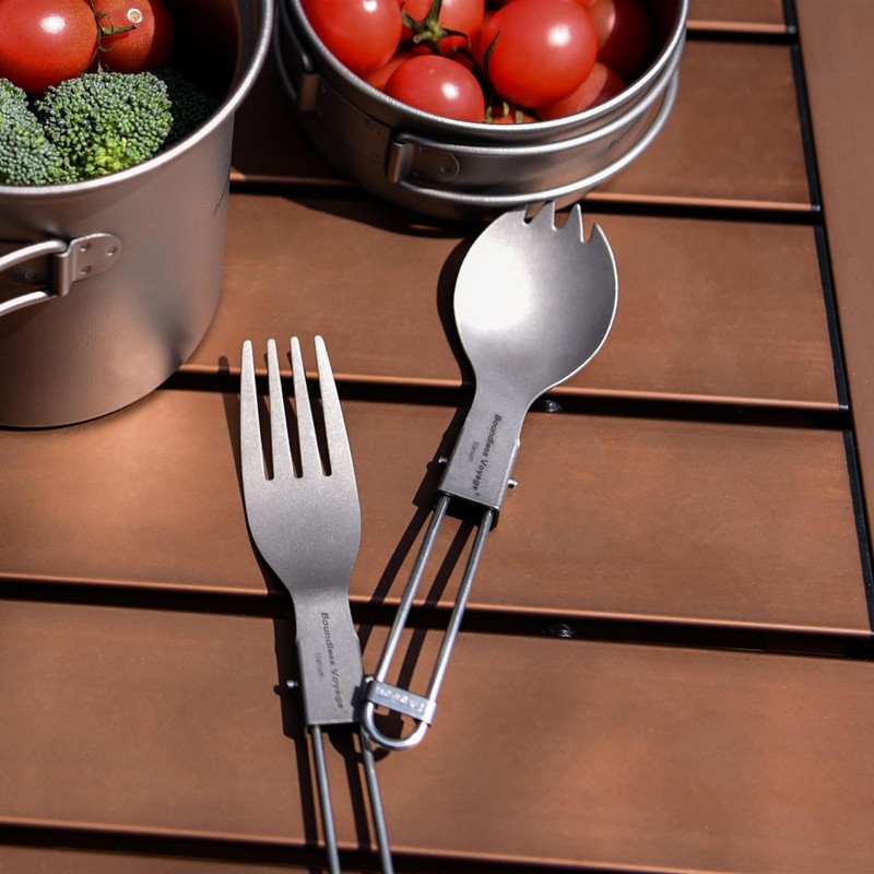 Boundless Voyage Ti1025T Titanium Fork Preparing Spoon, Foldable, Ultra Lightweight,