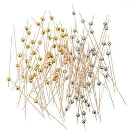 120Pcs Bamboo Cocktail Picks with Gold & Silver Pearl Tops - 4.7in (12cm) Ball Toothpicks for Appetizers and Drinks - Elegant Wooden Picks for Charcuterie Boards, Parties, & Events - by Mobi Lock