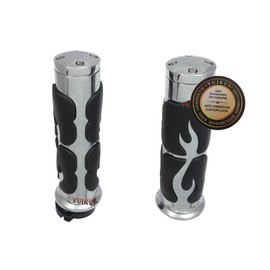 Motorcycle Black Rubber Chrome Aluminium Hand Grips Fire Flame Grips Handlebar Bars Grips with Boss Throttle Compatible with Honda VF 750 Magna All Years