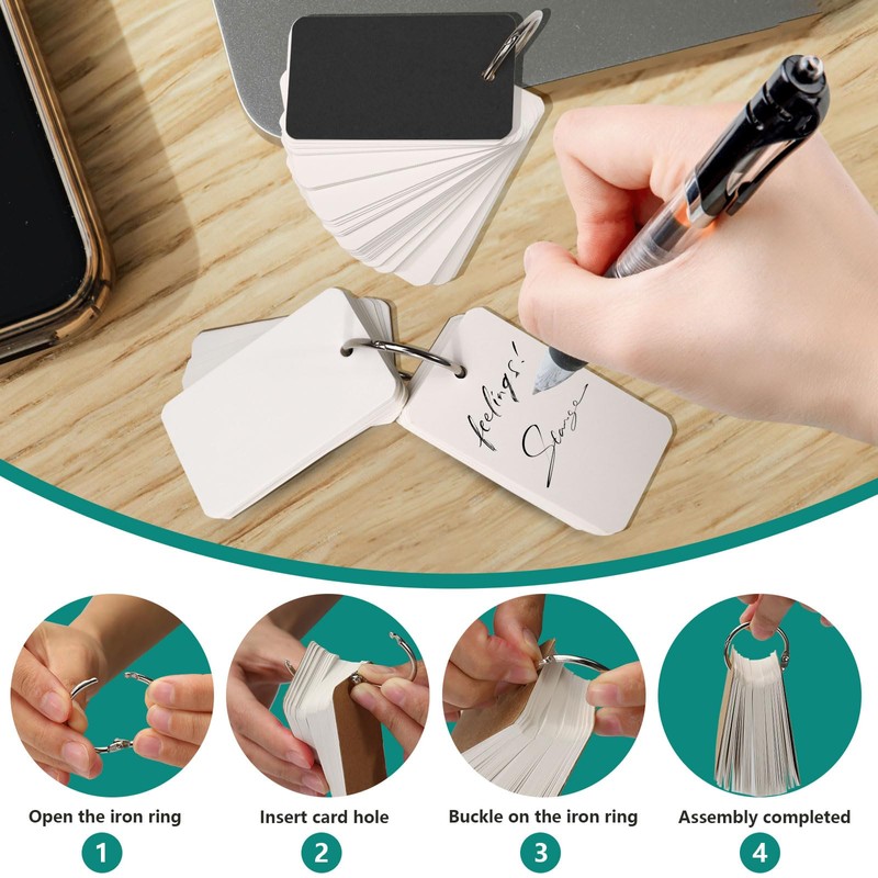 ASTIMESA Blank Flash Index Cards with Rings & Covers, 2.7