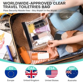 5pcs Clear Travel Toiletry Bags-20x20cm TSA Approved Quart Size Waterproof Liquids Bag -100% 3-1-1 Compliant Clear Travel Bags for Toiletries & Cosmetics- 1L Travel Essentials Makeup Bag