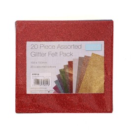 Trimits Glitter Acrylic Crafting Felt Pack, 20 Sheets, Assorted Colours B, 15 x 15cm