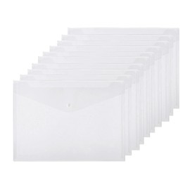 Pack of 10 A4 Plastic Wallets, Transparent Plastic Folder, Document Bag, Document Bag, Envelope, Press Stud Sleeves with Pocket