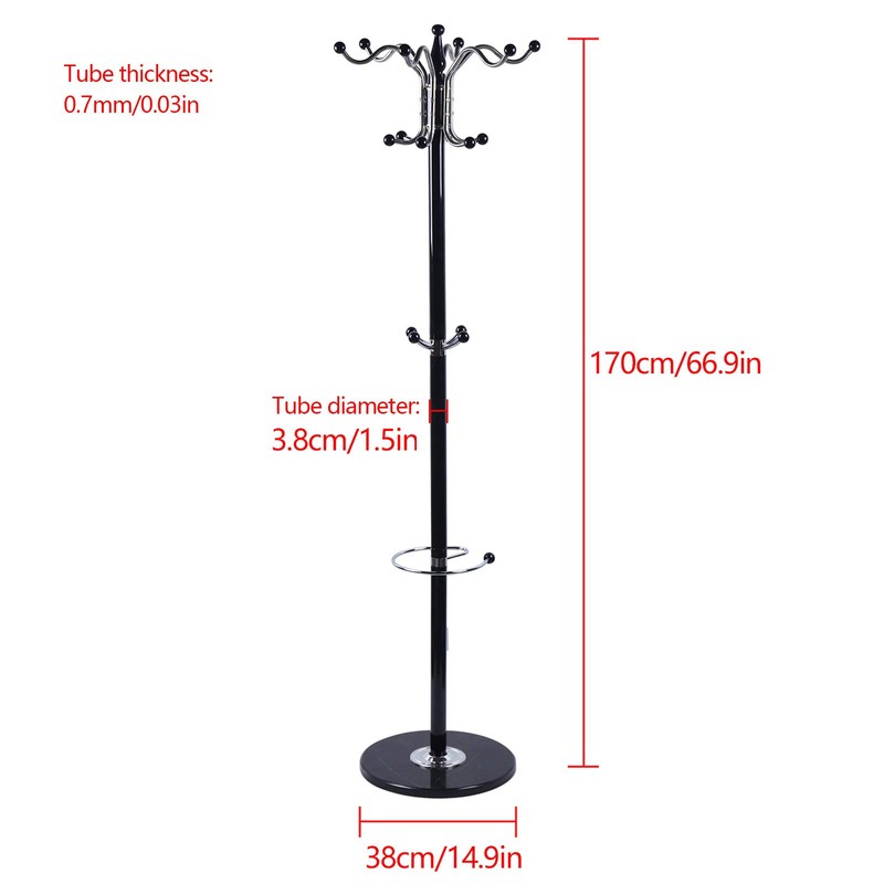 OUKANING Metal Coat Rack Floor Standing Coat Tree with 16