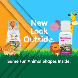 NaturesPlus Nature's Plus Animal Parade Kids Liquid Multivitamin Tropical Berry 8 Fl Oz