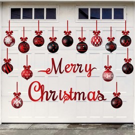 36 Pcs Christmas Garage Door Magnets Decorations, Xmas Ball Garage Door Decorations, Merry Christmas Magnets Stickers for Refrigerator Fridge Kitchen Car Indoor Outdoor Decorations, Red Black