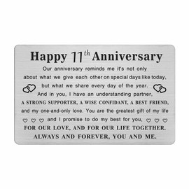 TGCNQ Metal Engraved 11 Year Anniversary Card, 11th Anniversary Card Gifts for Husband Wife Him Her, 11 Year Wedding Anniversary Decorations