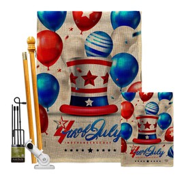 Ornament Collection Independence Ballooon Burlap Garden House Flag-Kit Patriotic Fourth of July Day Fireworks BBQ United State American Decoration Banner Small Yard Gift Double-Sided, Made in USA