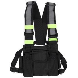 Multifunctional Nylon Waterproof Chest Bag Reflective Safety Tooling Vest for Outdoor(Black Fluorescent Green )