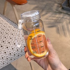 EWEIGEER High Borosilicate Glass Cup With Lid,Graduated Drinking Bottle,Portable,Leak Proof,for Ice Tea,Coffee,and Milk for School,Office,Car