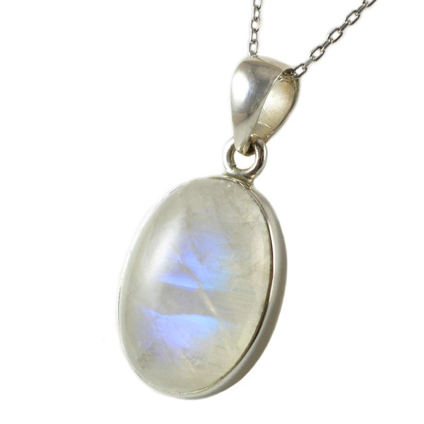Echmeck Sterling Silver 925 Natural Oval Moonstone Gemstone Handmade Pendant