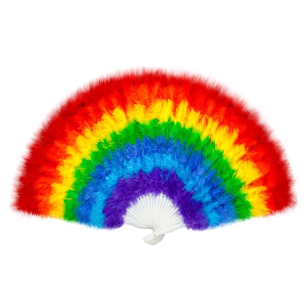 Rainbow Feather Folding Hand Rave Fan 45cm, Fancy Dress Wedding Party Gift Outdoor Vintage Dance Photoshoot Pride Hand Fan Gay Fan (LGBTQ)