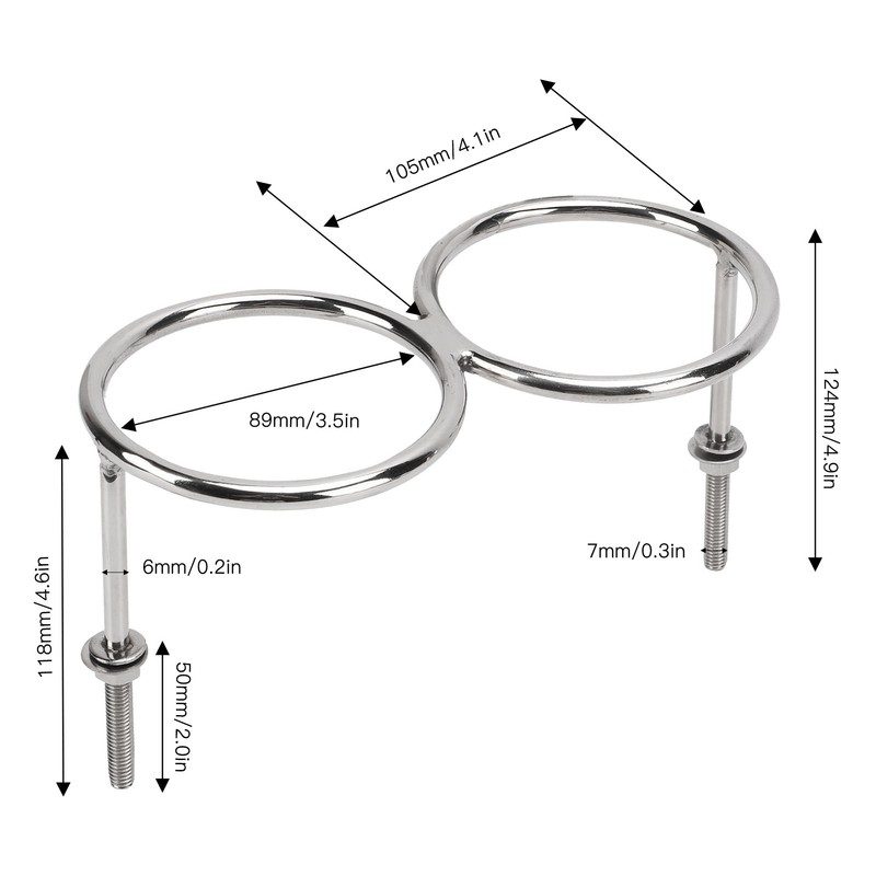 316 Stainless Steel Double Ring Cup Holder with Mounting Nut
