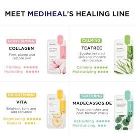 Mediheal Mascarilla Facial New Essential Hero Paquete De 16(Colágeno Árbol De Té Madecassoside Vita) Combo De Mascarilla Facial Coreana Para El Cuidad