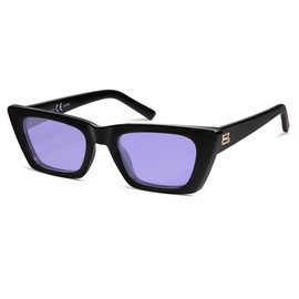 SOJOS Trendy Rectangle Polarized Sunglasses for Women Men Retro Narrow Cateye Sunnies SJ2354, Black/Purple Tint