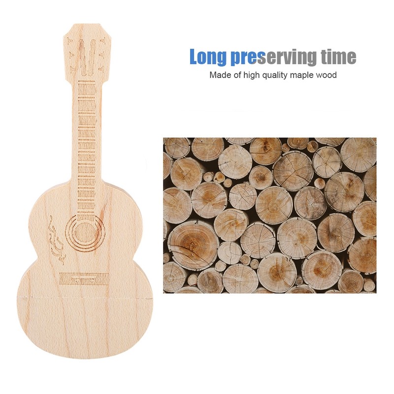 Wooden Guitar Shape Flash Drives Storage USB 2.0 U Disk