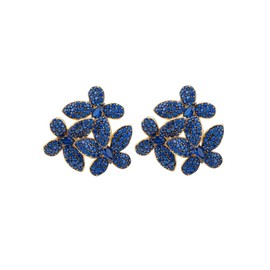 Latelita Flowers Stud Earrings 18ct Gold Plated Sterling Silver Stud Lab Created Round Cubic Zirconia Blue Gold Nature Inspired