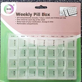 28 Compartments 7 Days a Week 4 Times Weekly Pill Box