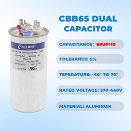 60/10 uF 60+10 MFD ±5% 370V or 440V Dual Run Start ac Capacitor for ac 60 10 CBB65r CBB65b Capacitor 370 440 Volt vac Air Conditioner Capacitor for Motor Start or Heat Pump, Condenser, Pool Pump