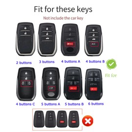 ontto Leather Car Key Case Protective Cover Fits Toyota CHR Hilux Fortuner Land Cruiser Yaris GR Cross Hybrid Camry Corolla Crown RAV4 Key Case Metal Key Case 2/3/4/5/6 Buttons Black