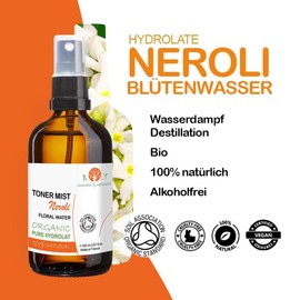 B.O.T Cosmetic & Wellness - Organic Neroli Flower Water | Natural Face Tonics | Skin and Hair Care | Ideal for DIY Natural Cosmetics | Hair Growth Promotion, Clear, 250 ml