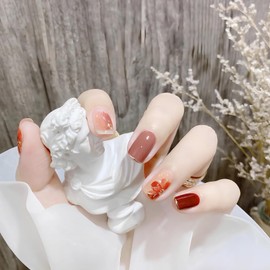 [ALLEVG] Nail Tips, 24 Pieces, Short, Red, Spring, Summer, Popular, Japanese Style, Cute, Bride Nails, Fashionable, Simple, False Nails, Coming of Age of Coming of Age of Entrance Ceremonies