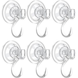 6 Pack Clear Suction Cup Wreath Hooks, Heavy-Duty Reusable Wreath Hangers for Glass Windows Smooth Doors, Waterproof Suction Cup Hooks for Shower Bathroom kitchenware and Christmas Wreaths (6)