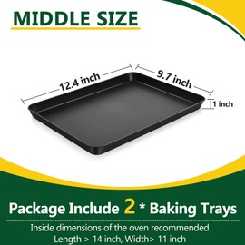 P&P CHEF Toaster Oven Pan Tray Set, 2 Pieces Carbon Steel Nonstick Small Baking Pans for Cookies, 12.4” x 9.7” Rectangular Bakeware, Healthy & Easy Clean