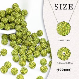 U-LIAN 100 pcs 10mm Rhinestone Beads Olive Green Shiny Round Disco Ball Beads Bulk Polymer Clay Rhinestone Beads Round Crystal Diamond Beads for Bracelet Necklace Earring Jewelry Making