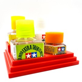 Jeff Did It! 20ml Hex & 40ml Square Bottle Glue Cement Stepped Holder Holds 1 Hex Bottle & 3 40ml Square Bottles Compatible with Tamiya Cement 40ml Square Bottles 87038 & 20ml Hex (Red)