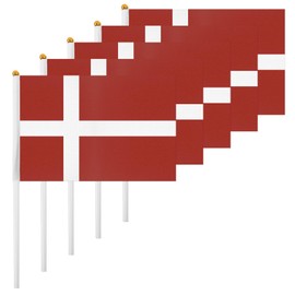 ASUNO 20 Stück Flagge Mini Hand Hold Fahne 14 × 21 CM Mini Dänemark Dänisch Stockfahne Polyester für Fußballclub Party Dekorationen Internationale Festveranstaltungen drinnen und draußen