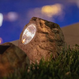 FIXINGS DIRECT] (4 Pack Upgraded Granite Rock Solar Lights Super Bright Sustainable Self Charging, Waterproof Solar Garden Lights for Outdoor - Eco-Friendly 3 Lumen Powerful Bulbs