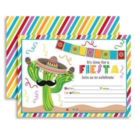 Fiesta Cactus Celebration Birthday Party Invitations, 20 5x7 Fill In Cards with Twenty White Envelopes by AmandaCreation