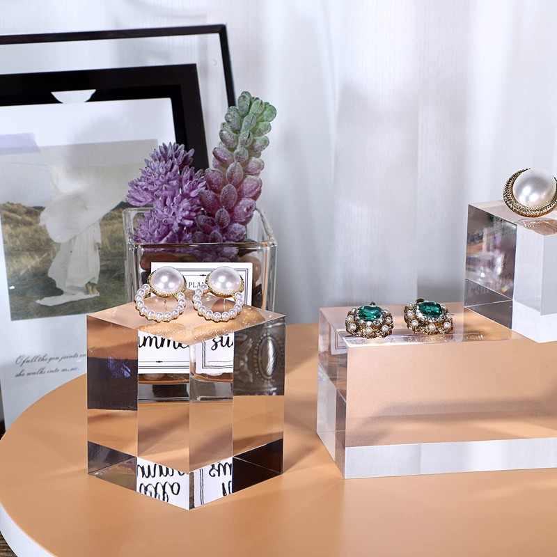 BTSKY 4 PCS Cube Acrylic Display Stands - Clear Solid