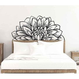 Mandala in Half Dahlia Wall Decal Lotus Flower Interior Home Decor Meditation Mandala Wall Art Stickers BA787 (Black, M-15.7X31.5inch)