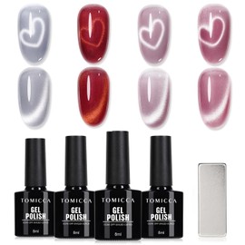 TOMICCA Magnetic Gel, Nails, Fine Particles, Cat Eyes, Gel Lurex, Diamond, Gel Nails, Magnetic Nail Set, 4 Colors Magnetic Nails, Gel, Color Gel, Cat Eyes, Cat Eyes, Brilliant Shine, Magnets, UV/LED